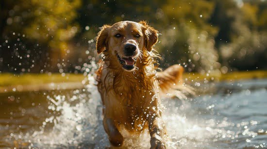 playful dog with shiny coat, full of energy