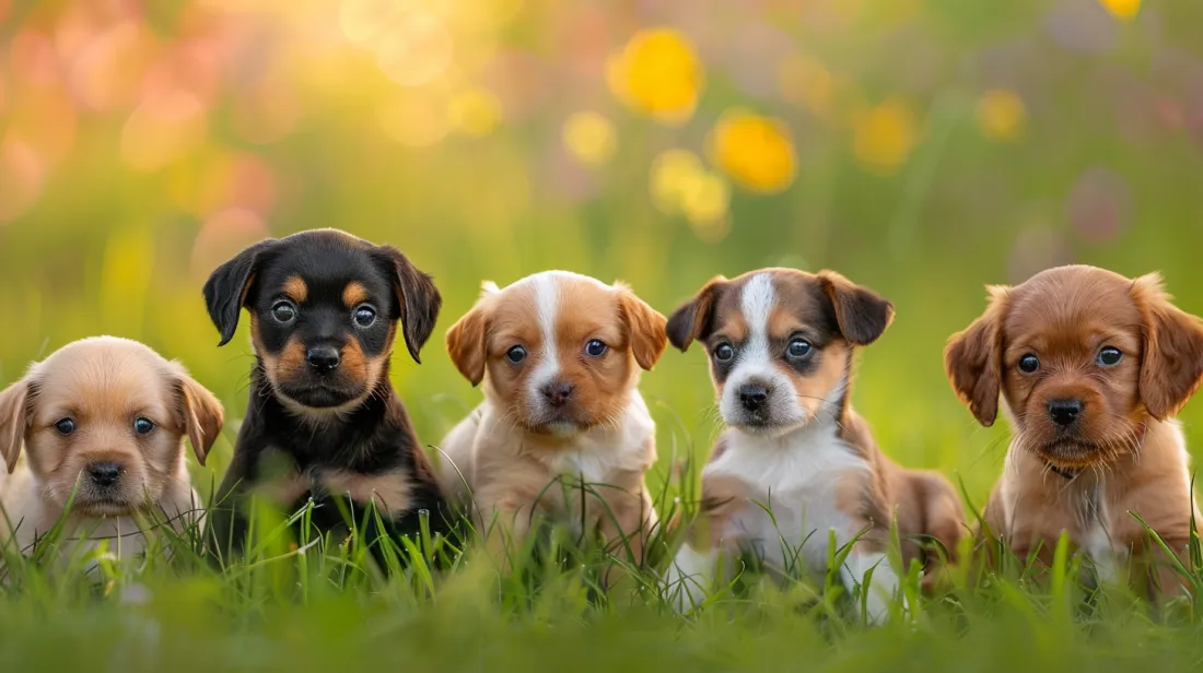 puppies at different stages, from playful newborns to energetic young pups