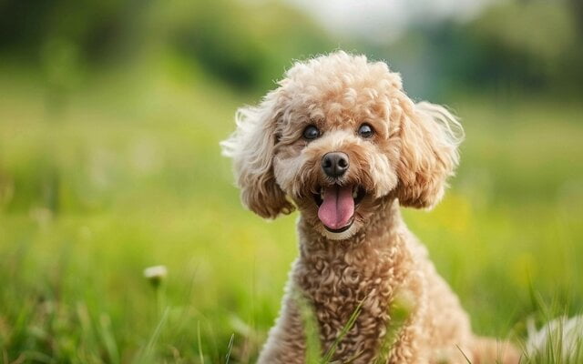 A photo of a poodle with a low-maintenance cut looking happy and healthy