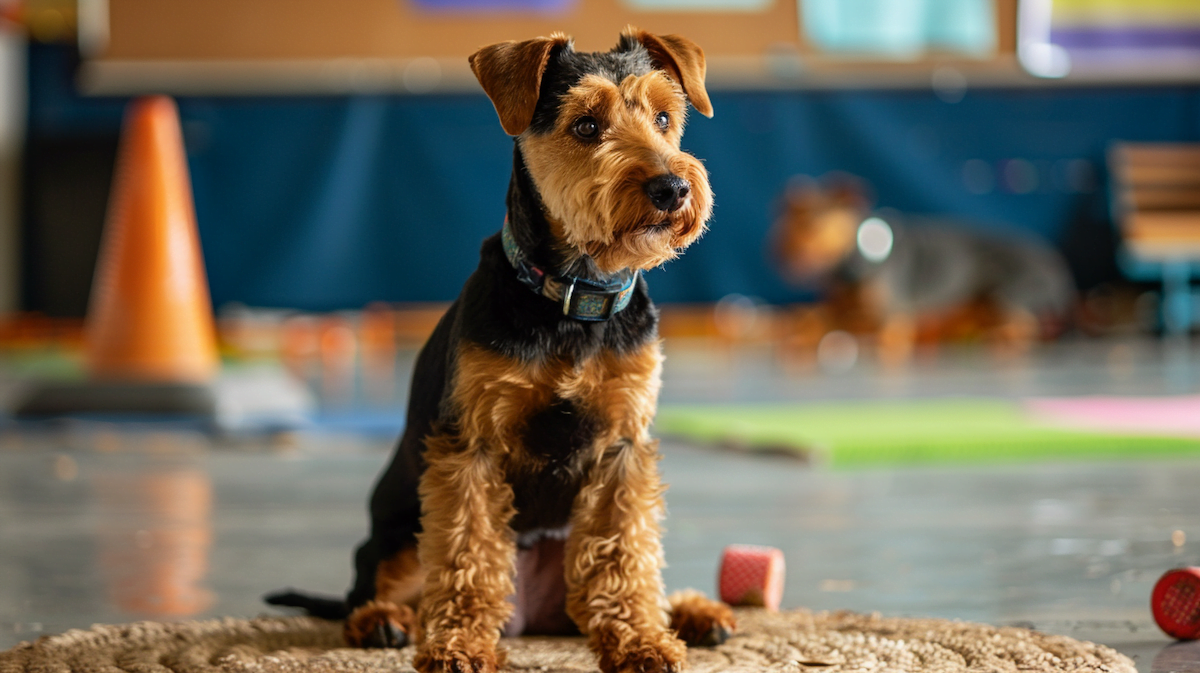 Airedale Terrier participating in dog training class