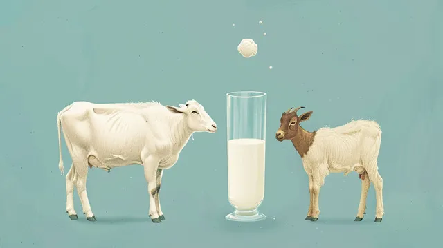 An illustration comparing the fat globules in cow's milk vs. goat's milk