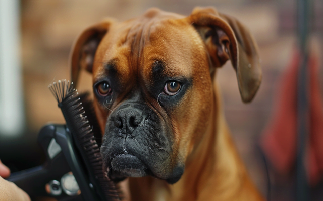 Boxer Dog getting groomed