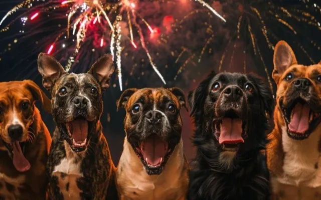Different dog breeds react to fireworks