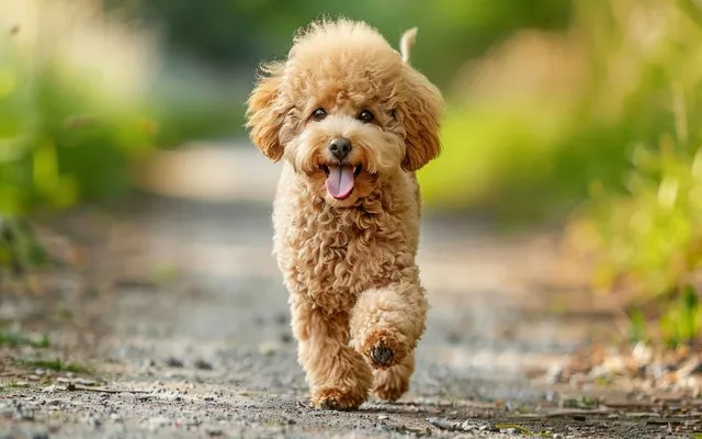 Energetic Apricot Poodle Enjoying a Walk