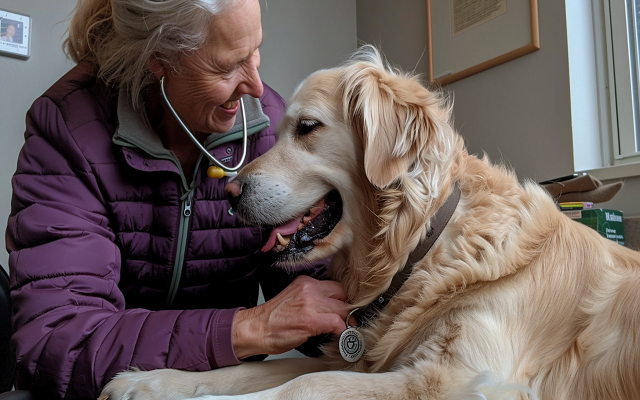 English Golden Retriever with a health exam