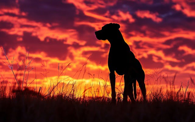 Illustration: Rhodesian Ridgeback against a brilliant African sunset