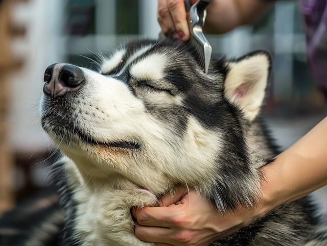 Illustration: An Alaskan Malador being groomed