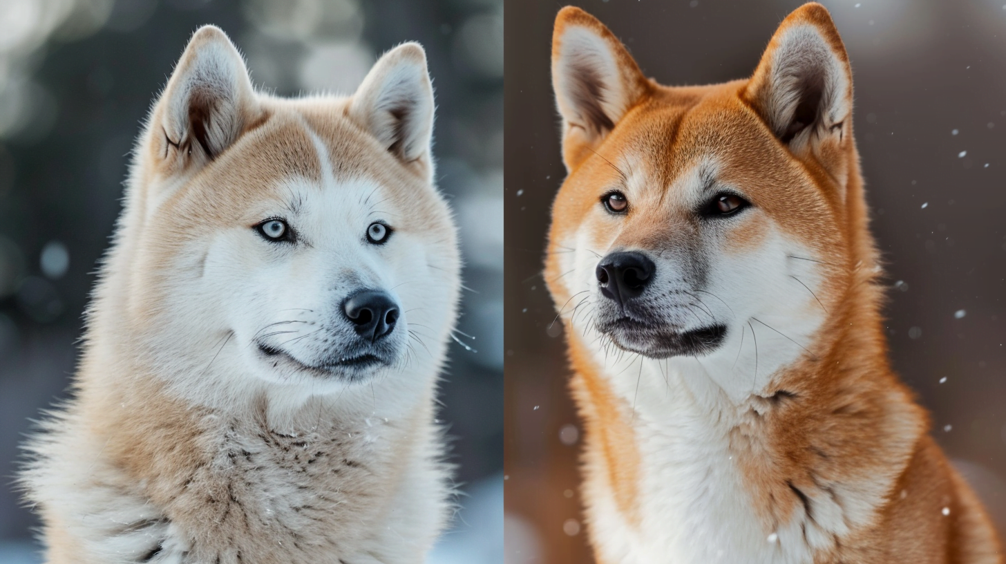 Side-by-side comparison of Akita and Shiba Inu