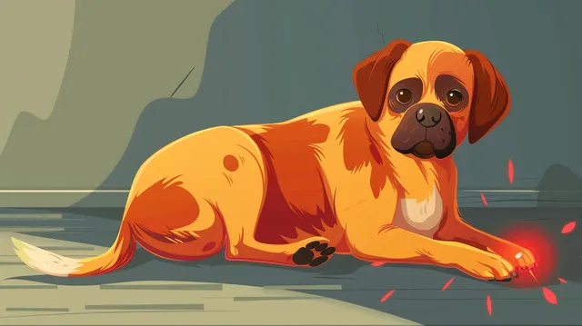 A cartoon dog with an inflamed paw