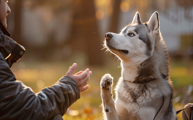 A photo of a Siberian Husky in training