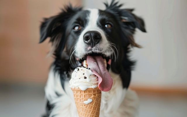 Dog with black spots on tongue enjoying a tasty treat, demonstrating that the spots don't affect their taste or enjoyment of food.