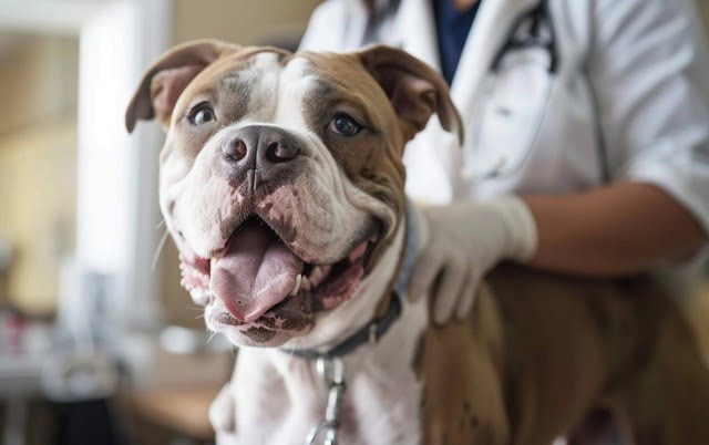 Illustration: American Bulldog at the veterinary clinic