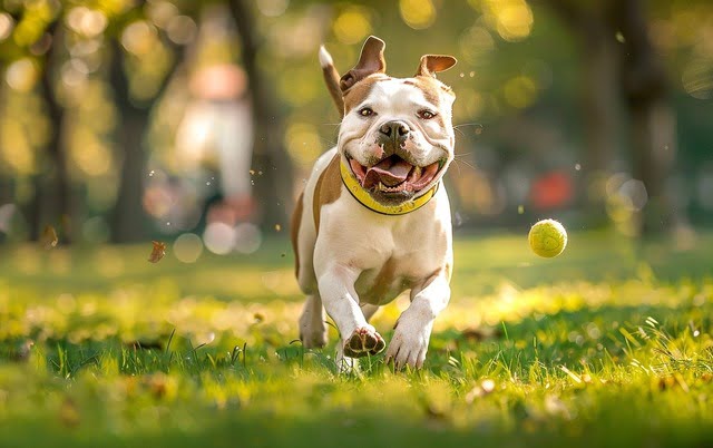 Illustration: American Bulldog walking in the park