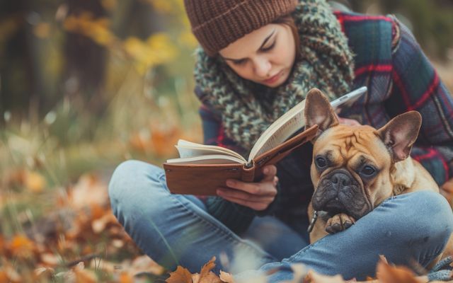 Image of a dog owner using a journal or app to track their dog's behavior