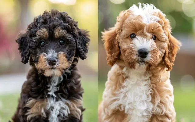 Mini Aussiedoodles and Mini Goldendoodles are being compared to each other in terms of appearance