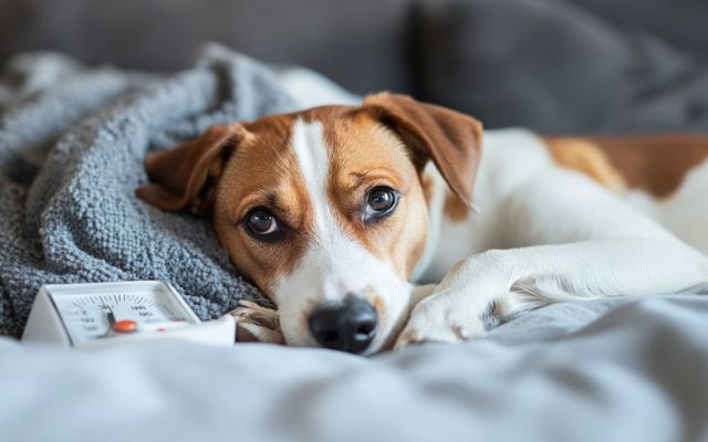 Lethargic dog with a fever.