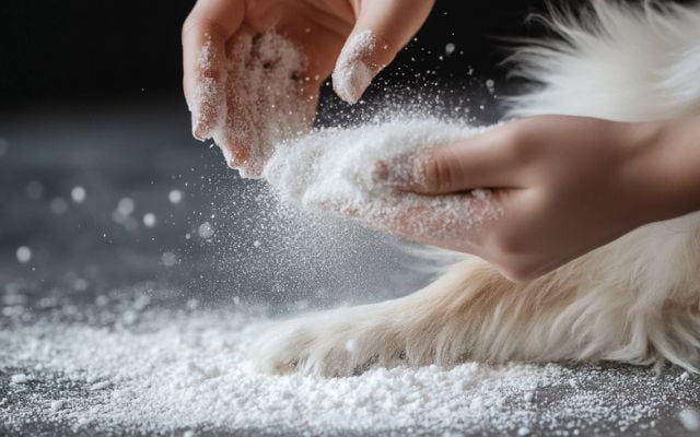 Using cornstarch or baby powder to loosen a mat in a dog's fur