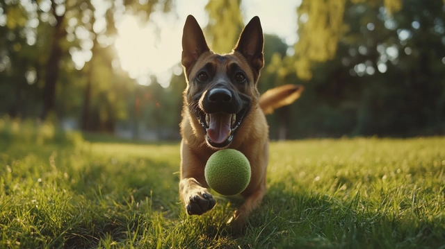 A Belgian Malinois engaged in training or play