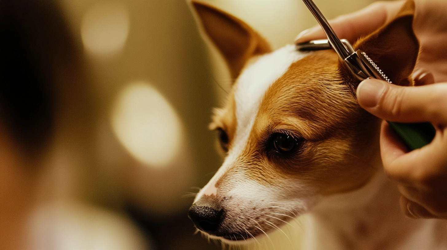 A Jack Chi dog during a grooming session