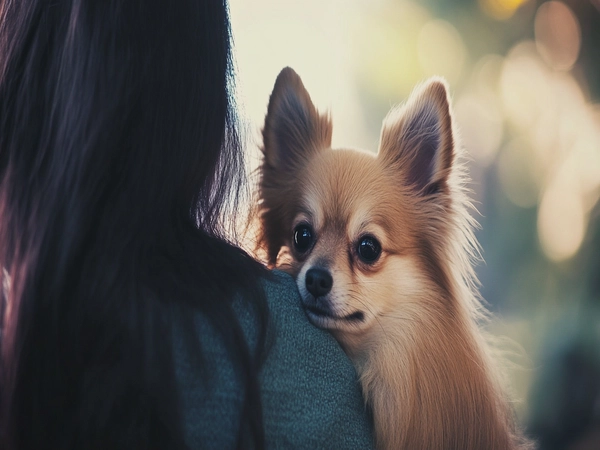 A heartwarming image of a Pomchi with its owner, encapsulating the bond between them.