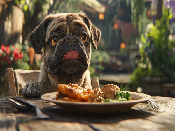 A photo of a Chug enjoying a balanced meal