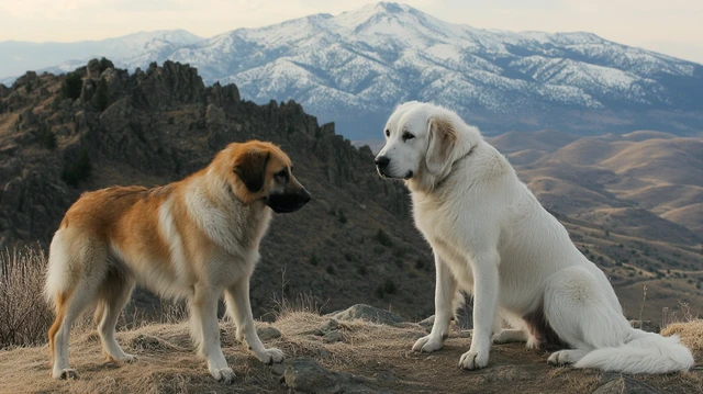 Anatolian Shepherd and Great Pyrenees in the mountains