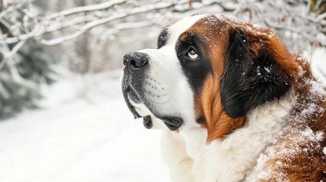 Saint Bernard amidst snowy peaks