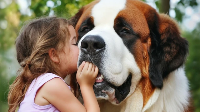 Saint Bernard dogs are gentle and patient with children, making them excellent family companions