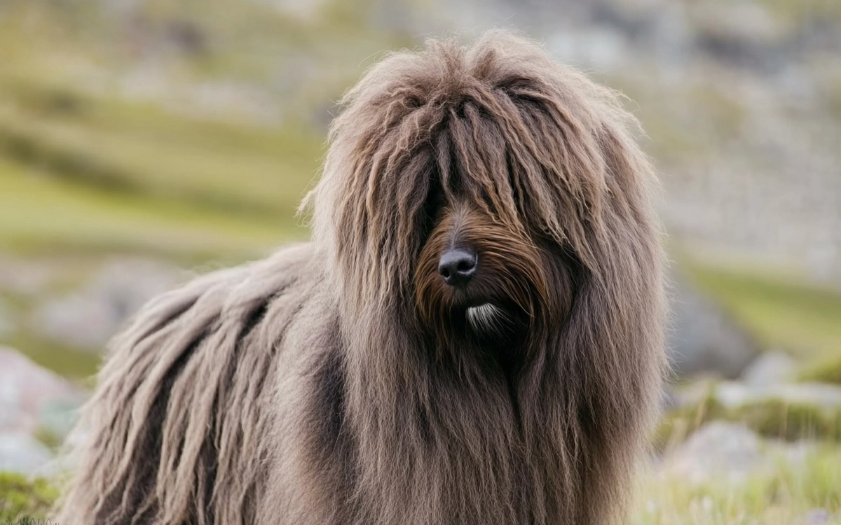 Sapsali dog with its characteristic shaggy coat