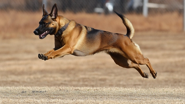 The Belgian Malinois' athletic build and distinctive black mask