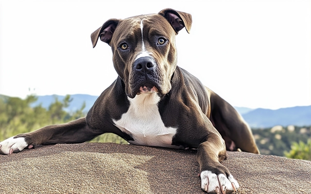 A featured image of a Pitbull Mastiff Mix looking majestic in an outdoor setting.